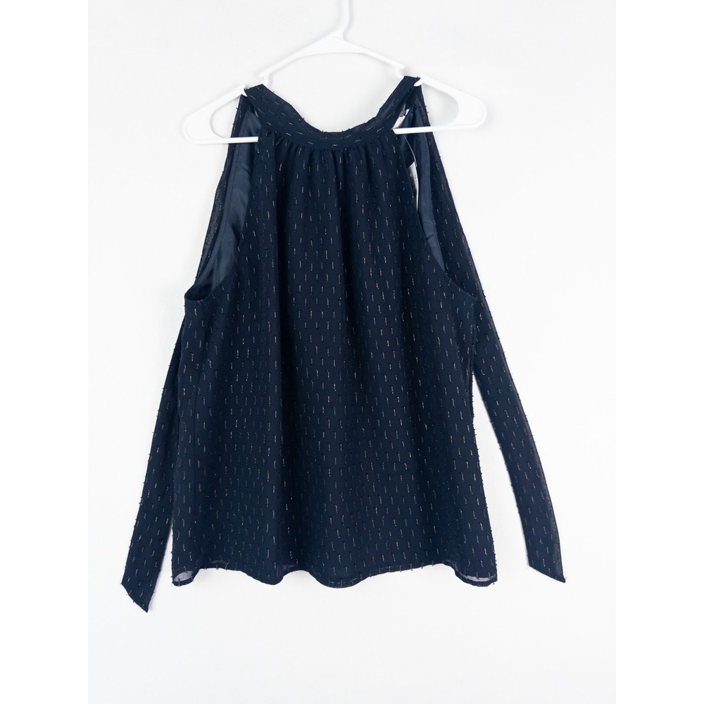 NWT‎ $50 J Crew Blouse Tank Womens 14 Blue Metallic Strap Casual Summer